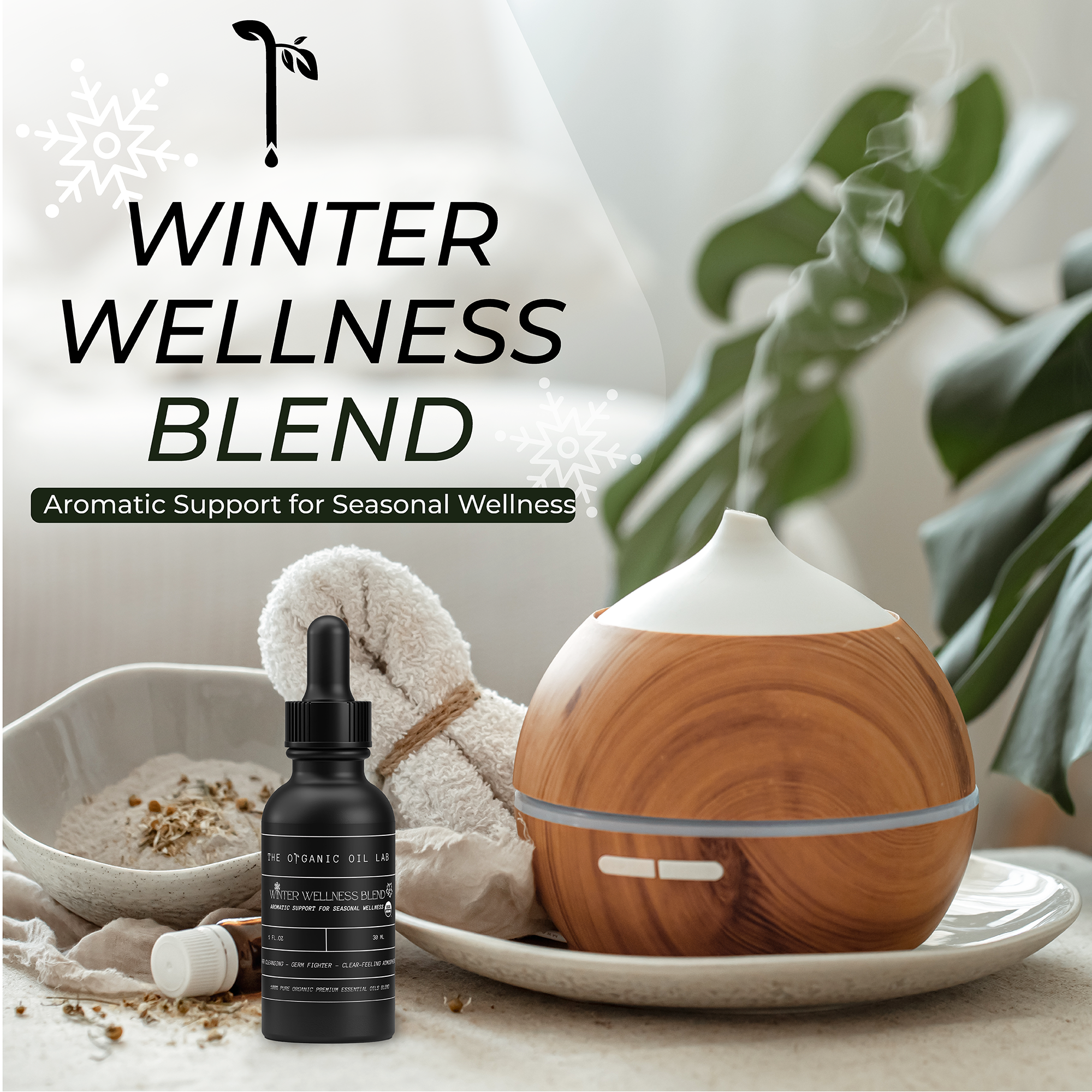 Winter Wellness Blend - 100% Pure USDA Organic Essential Oil for Aromatic Defense & Air Purification - Seasonal Support, Focus, & Cozy Atmosphere - 1 oz Diffuser Oil