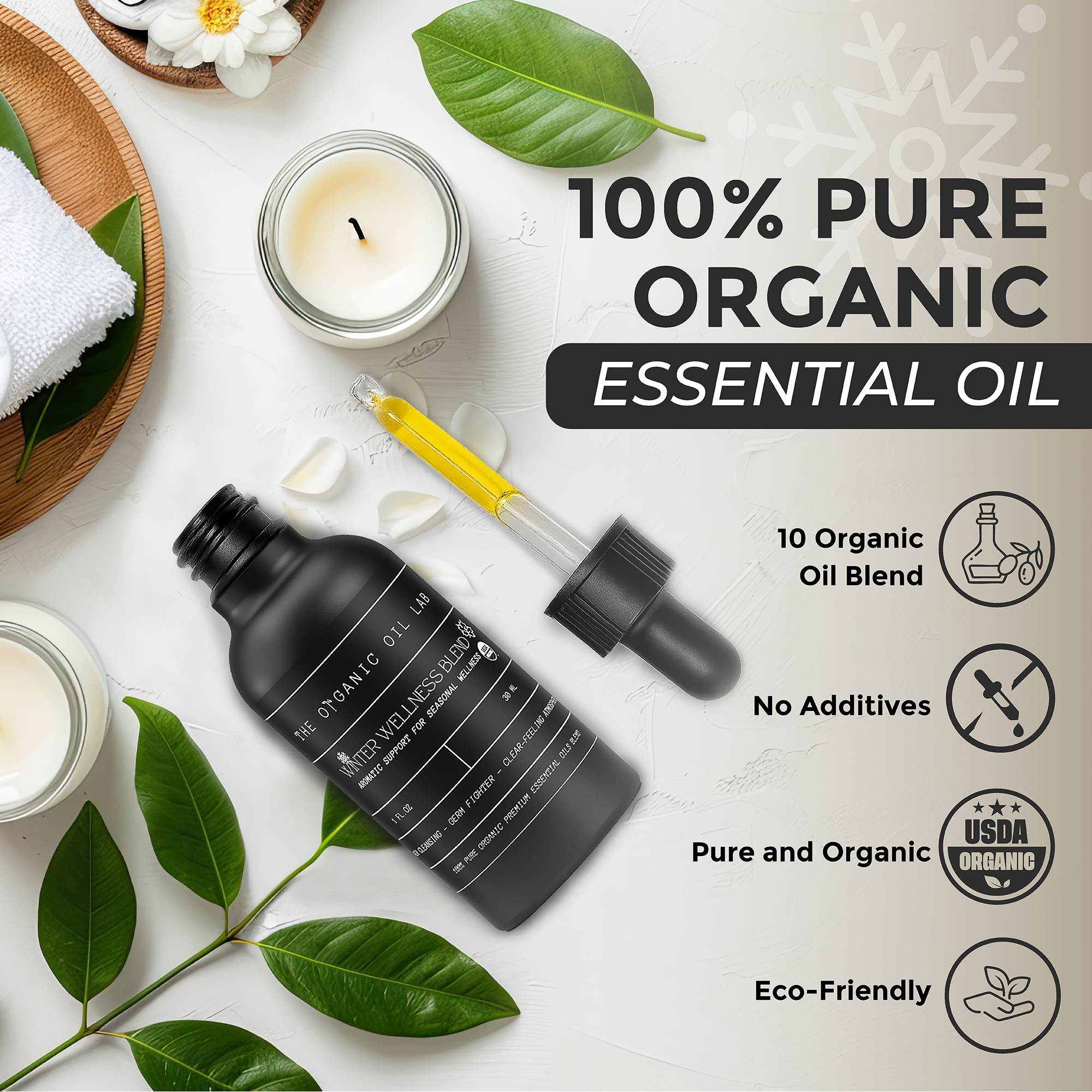 Winter Wellness Blend - 100% Pure USDA Organic Essential Oil for Aromatic Defense & Air Purification - Seasonal Support, Focus, & Cozy Atmosphere - 1 oz Diffuser Oil
