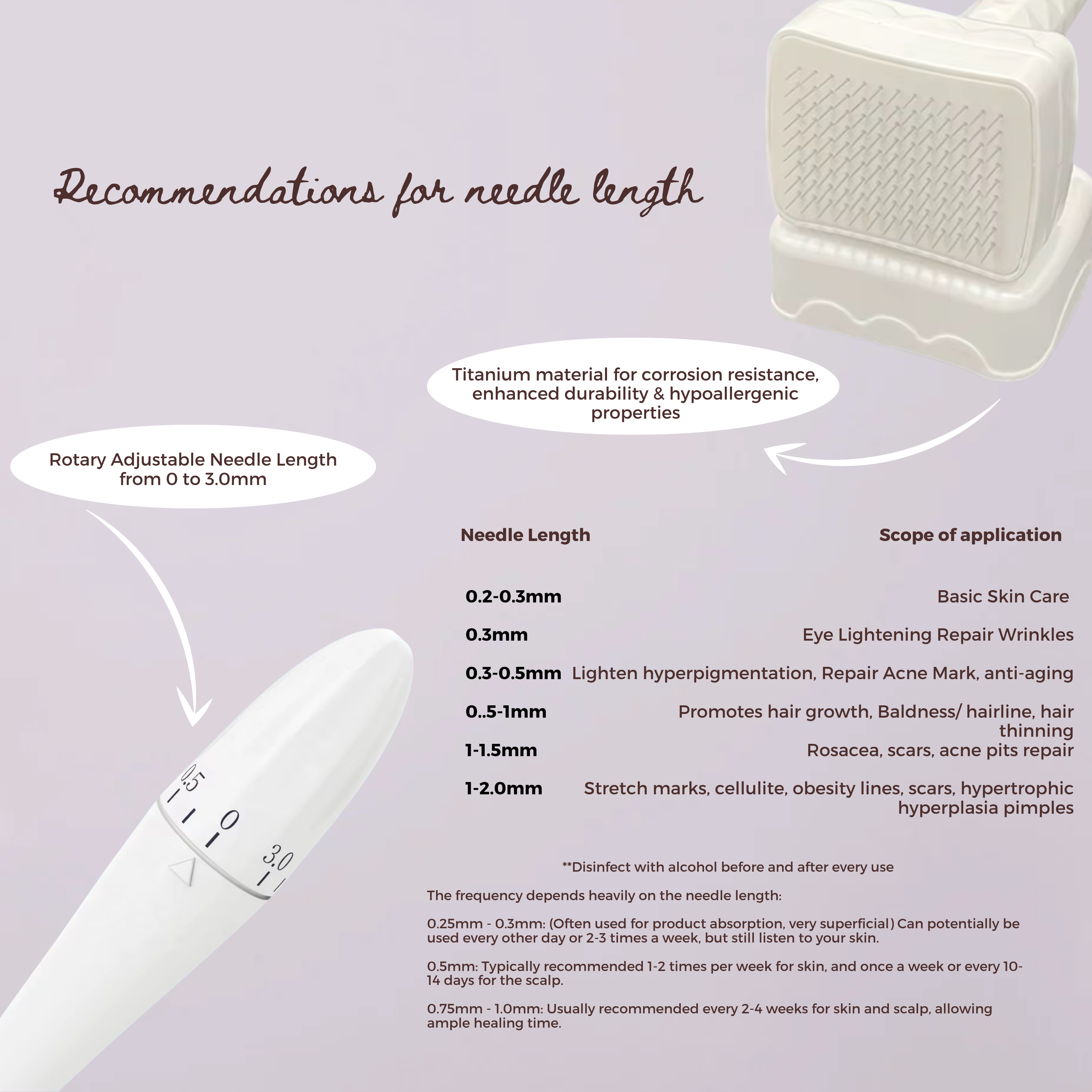 Premium Adjustable Titanium Derma Stamp For Anti-Aging & Hair Growth