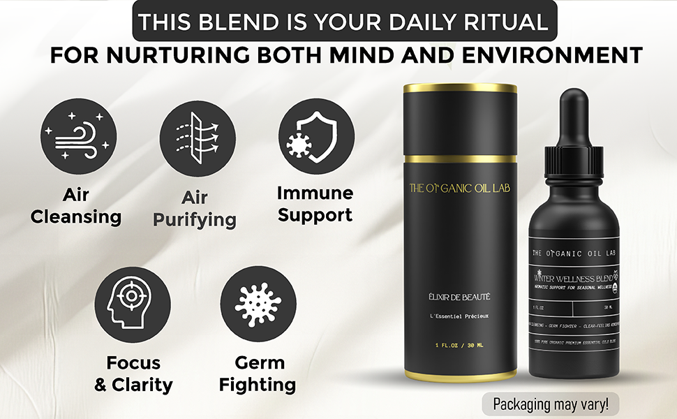 Winter Wellness Blend - 100% Pure USDA Organic Essential Oil for Aromatic Defense & Air Purification - Seasonal Support, Focus, & Cozy Atmosphere - 1 oz Diffuser Oil